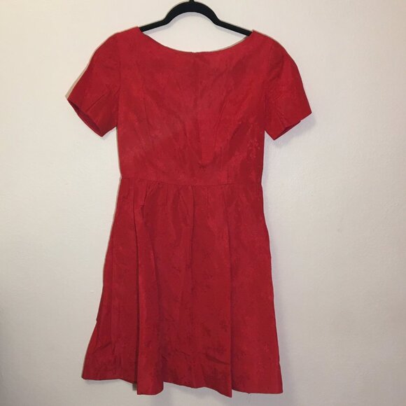 Vintage 50s Red Brocade Cocktail Party Dress Christmas Holidays MCM (IB) - Picture 5 of 16